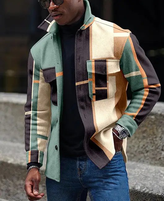 Block Color-block Patched Pocket Jacket