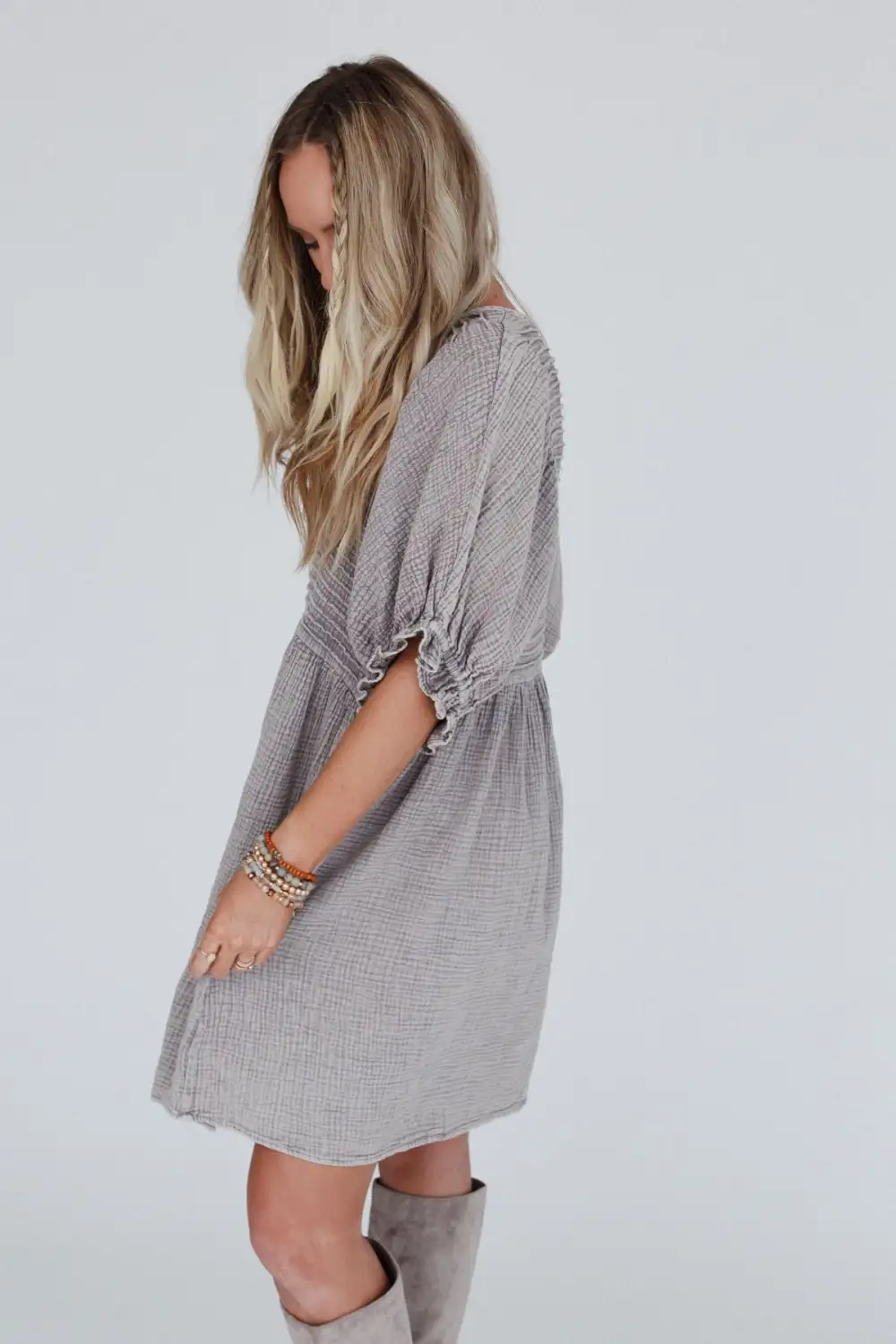 Quinn Puff Sleeve Mini Dress - Ash