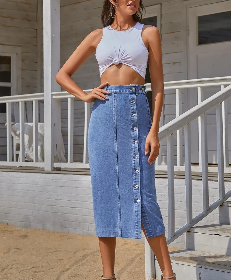 Button Down Denim Skirt