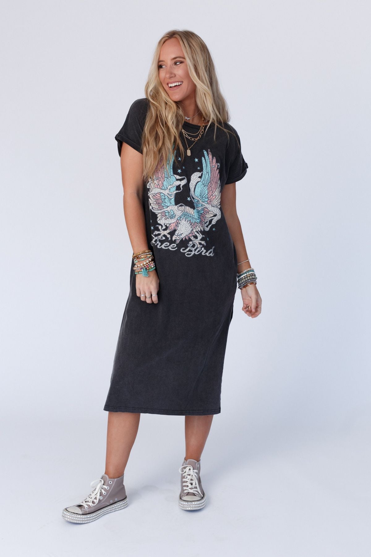 Free Bird Forever Tee Dress - Black