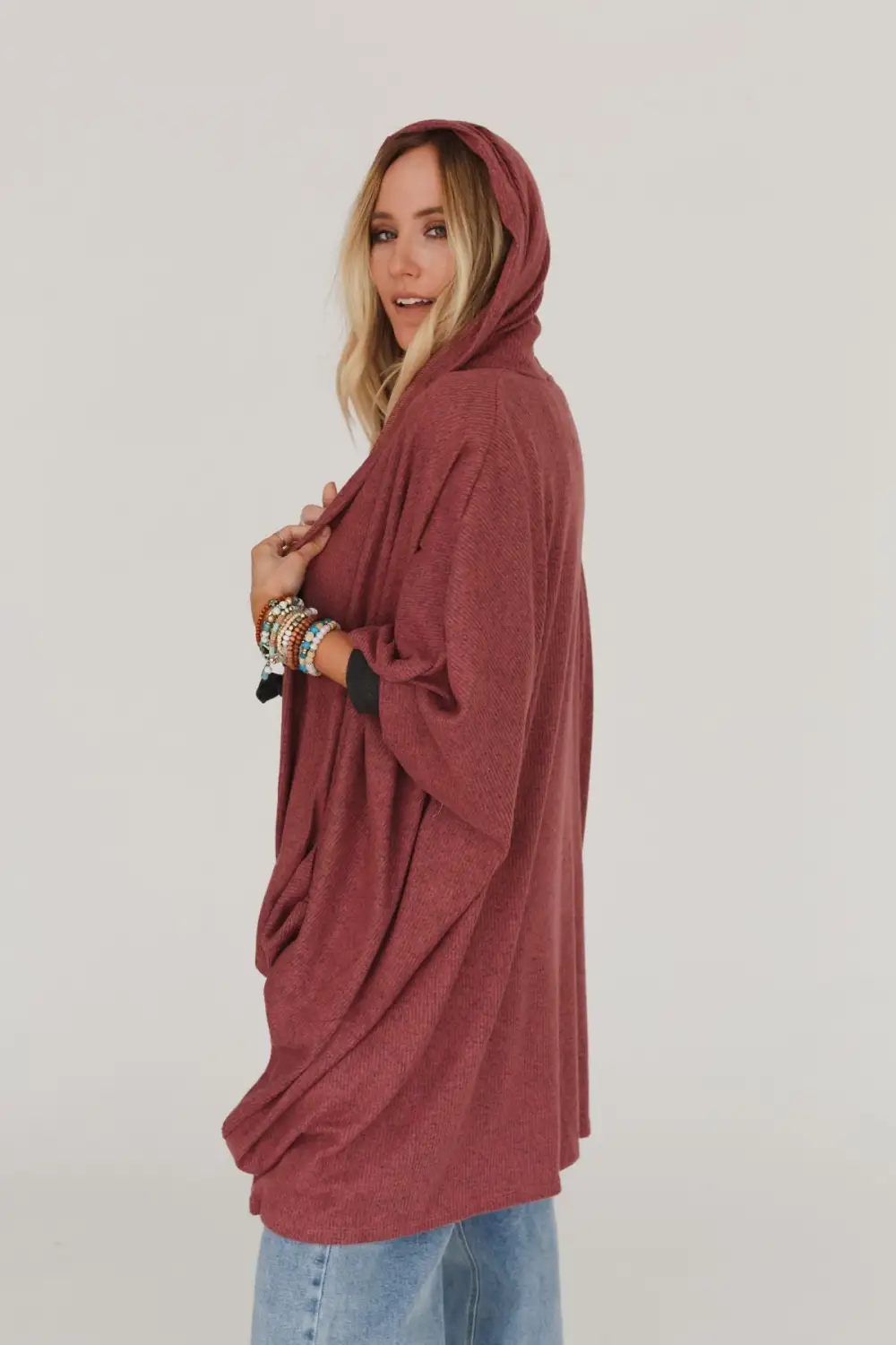 Boho Essential Hooded Ribbed Sweater - Mauve