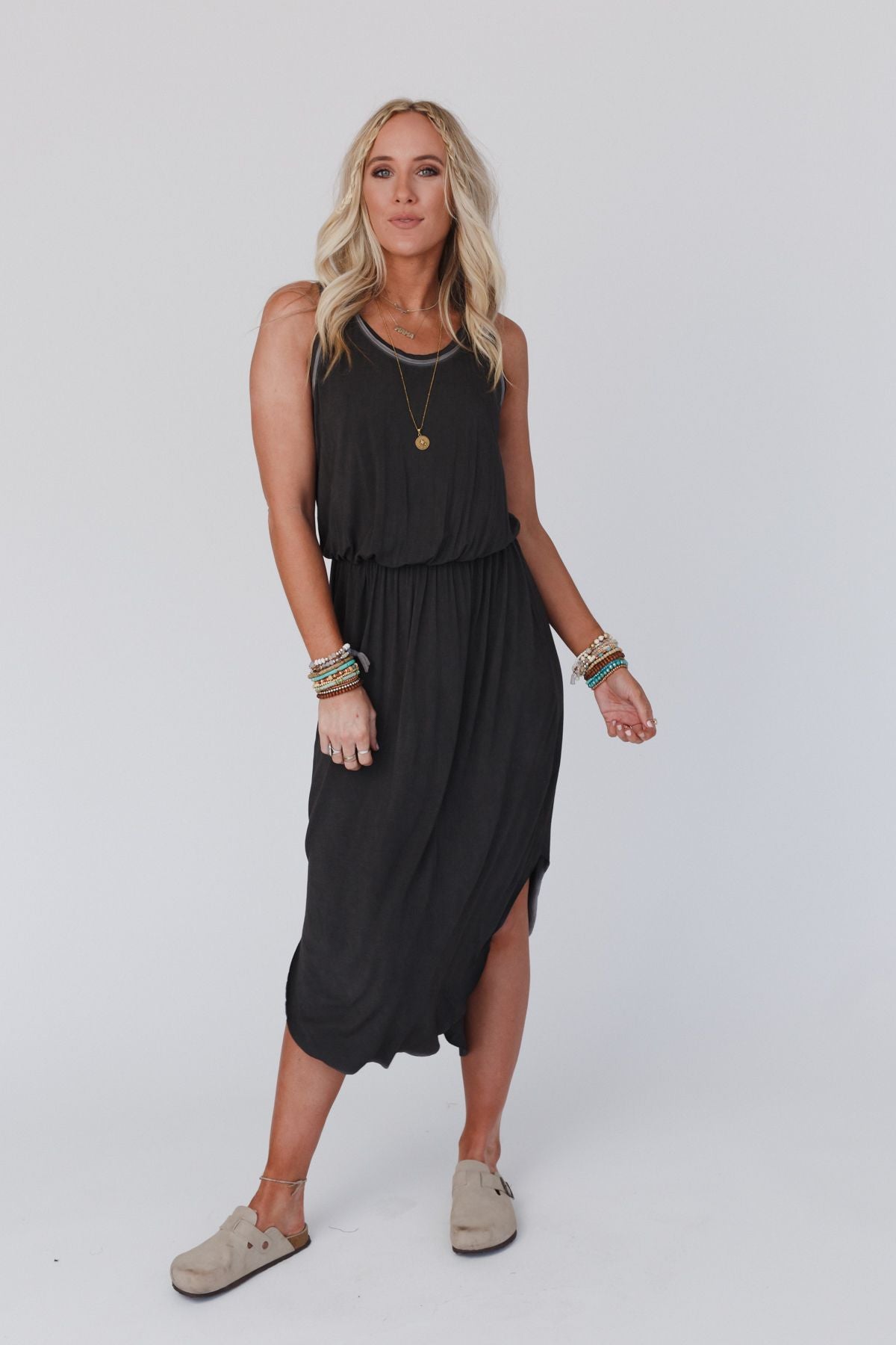 Betsy Stonewashed Midi Tank Dress - Black