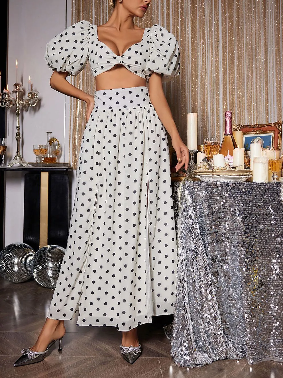 Josefina Polka Dot Skirt Set In White