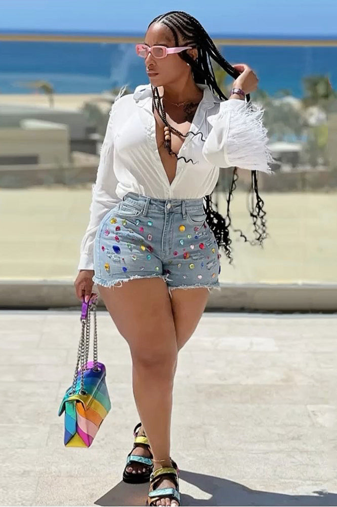 Summer Fashion Jewel Denim Shorts