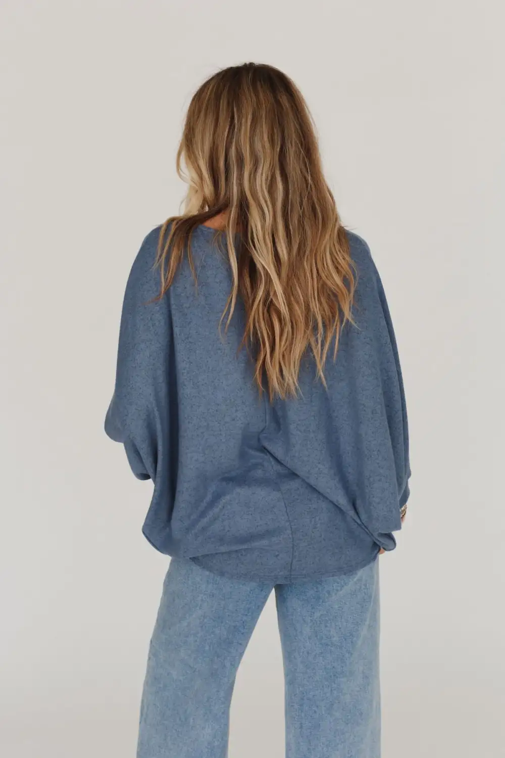 Fly With Me Batwing Sleeve Knit Sweater - Dusty Blue