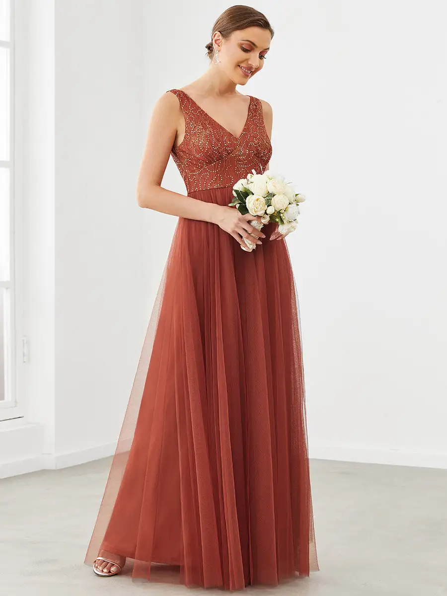 Backless Deep V Neck Sleeveless A Line Wholesale Bridesmaid Dresses