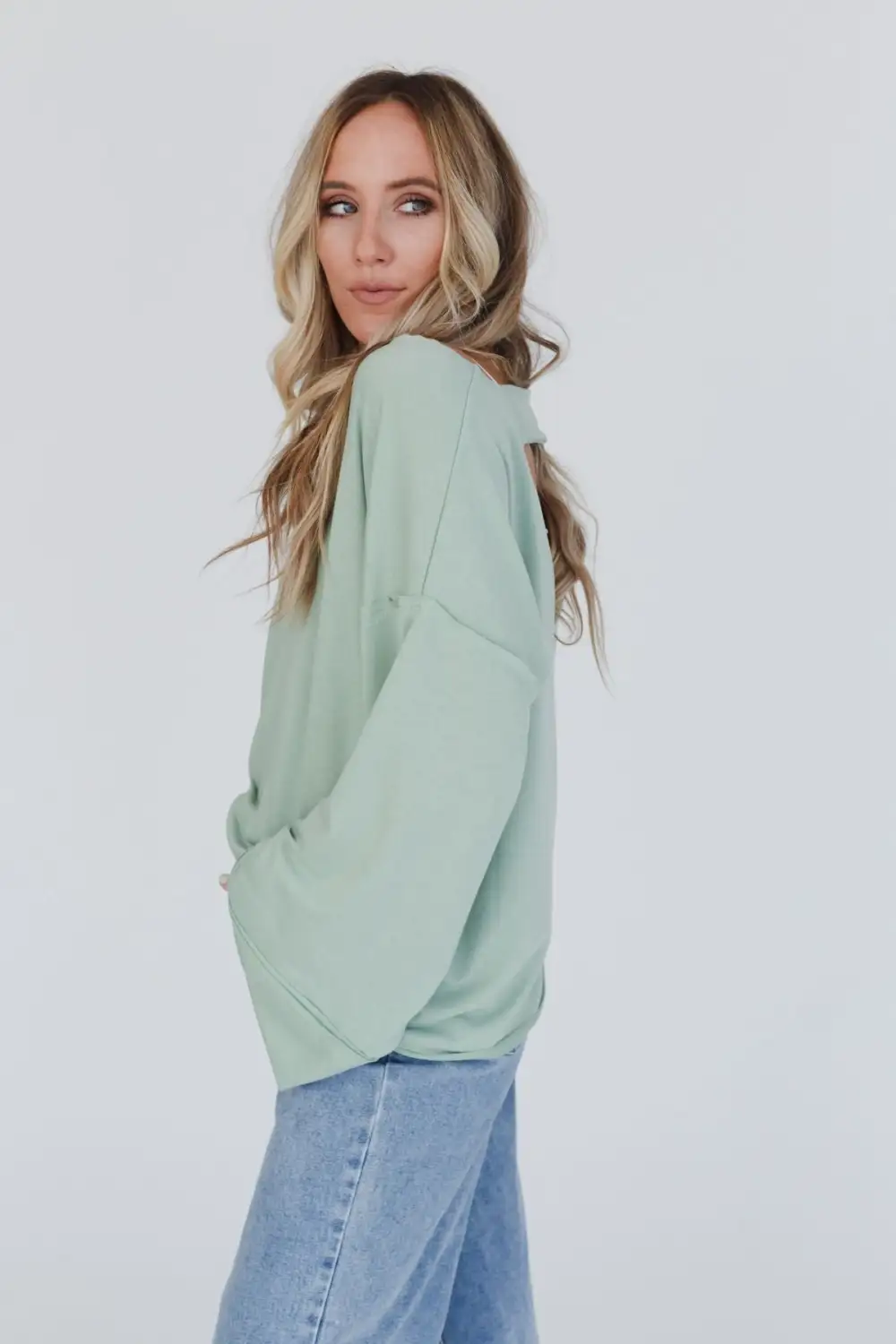 Love It V Neckline Sweater Top - Light Sage