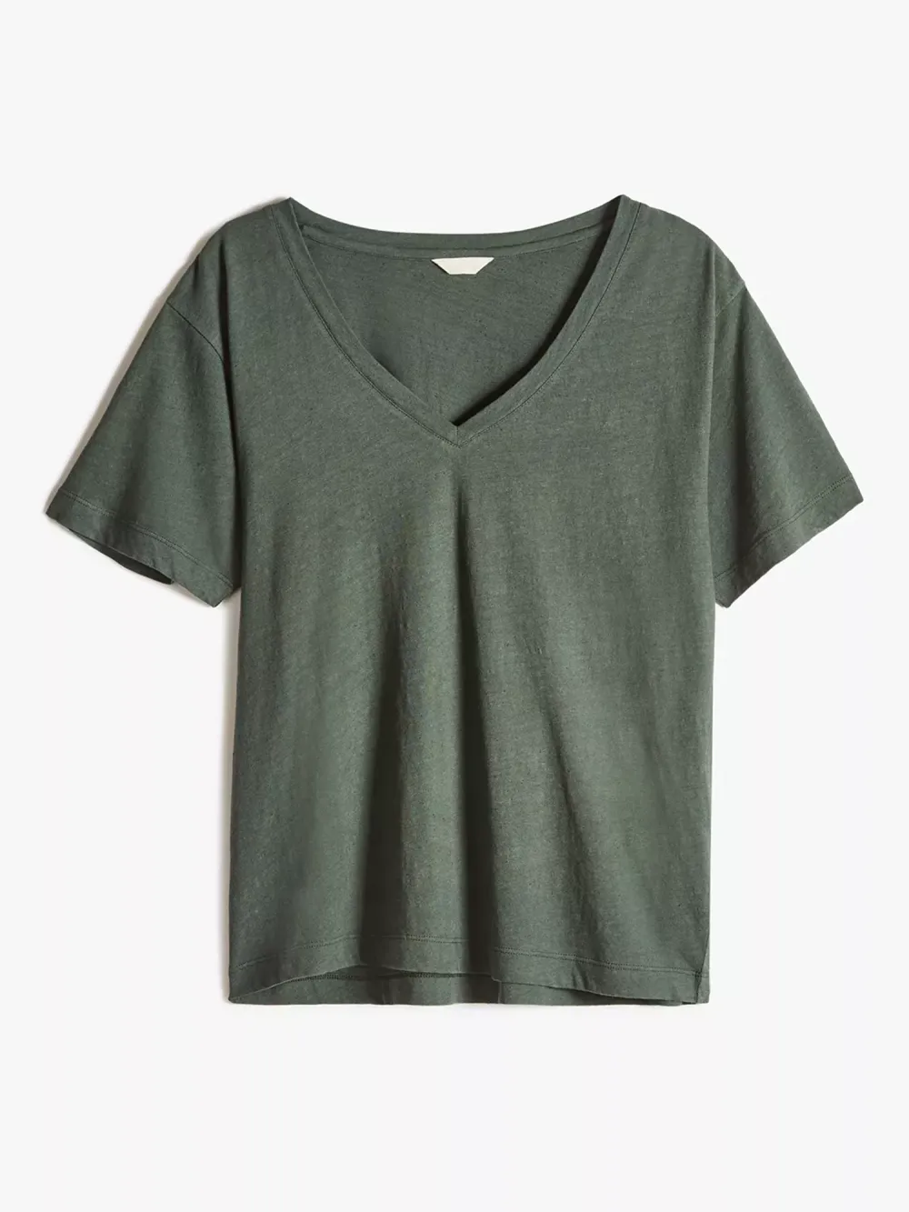 Plain Deep V-Neck Linen Blend T-Shirt