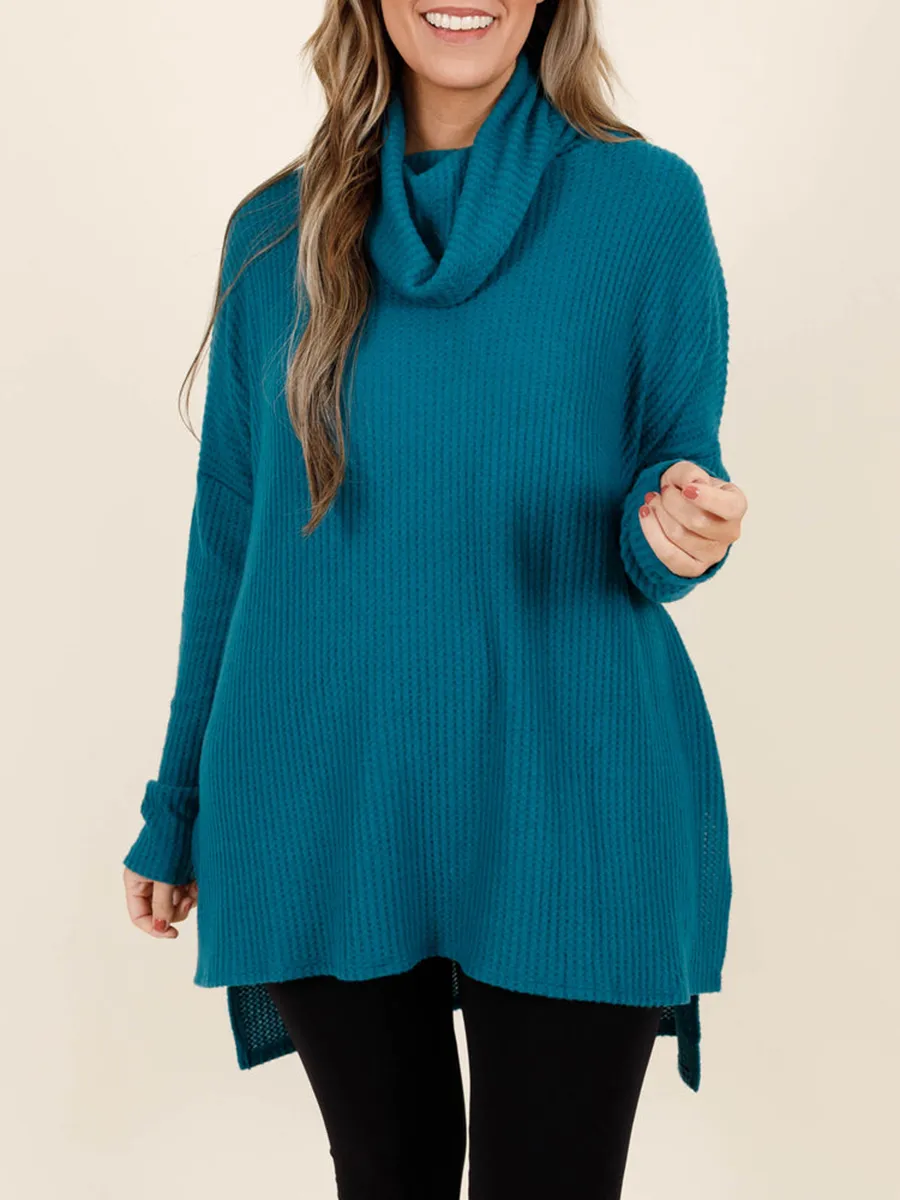 Blue green front short back long loose fitting sweater