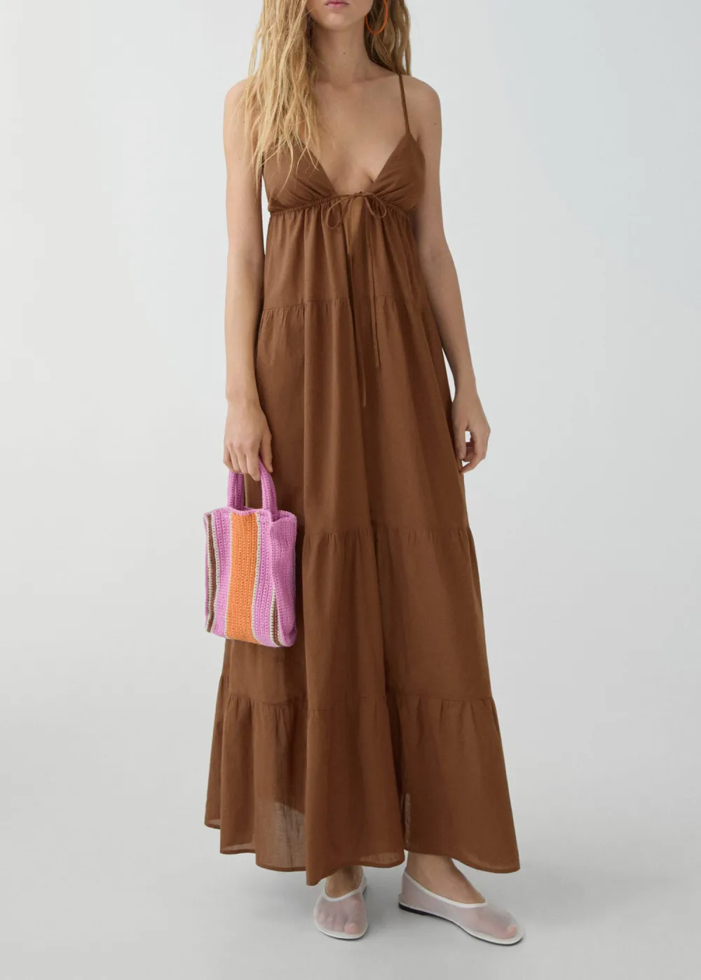 Long dress with bow neckline