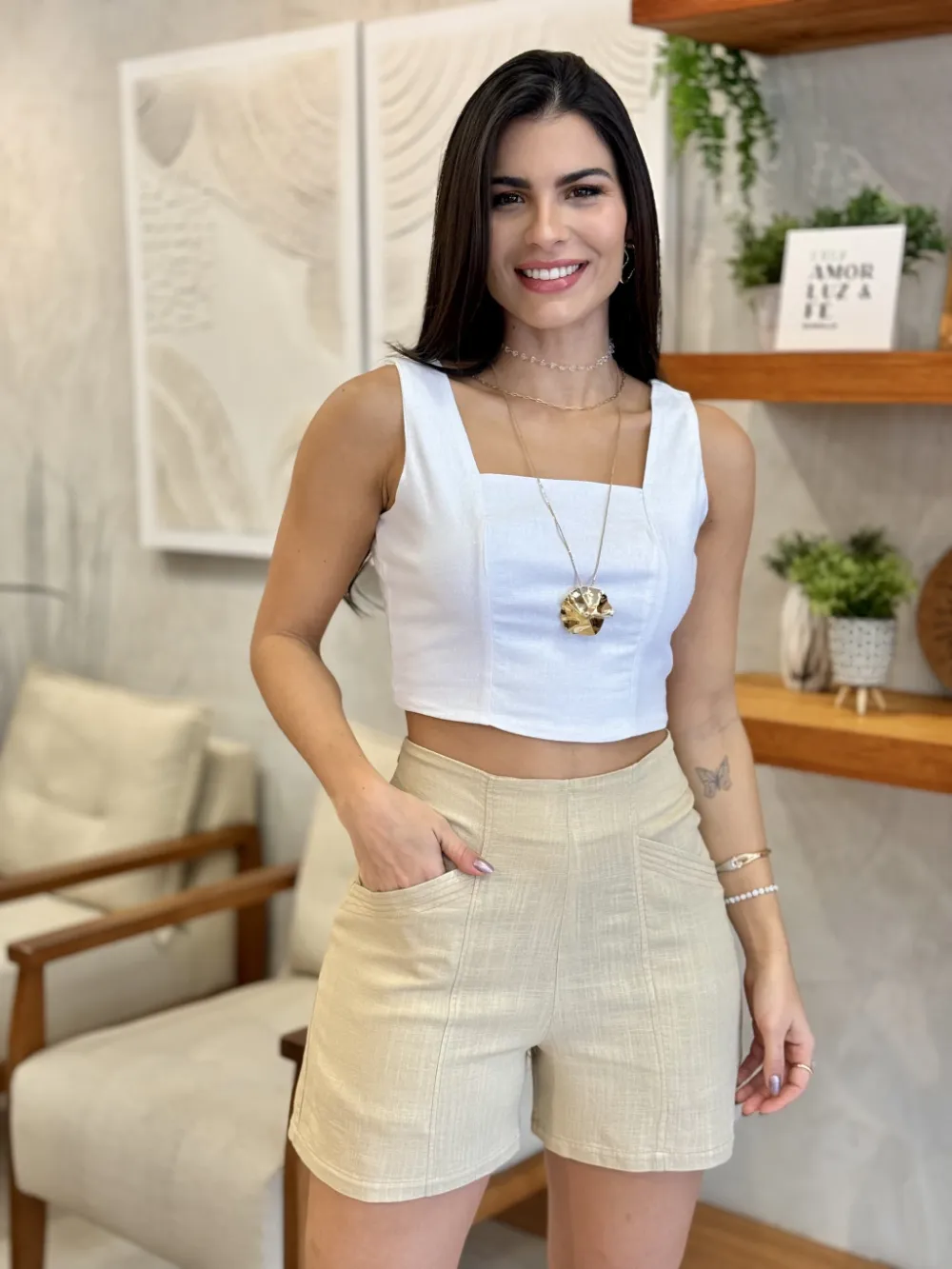 Cropped Linen Nature White