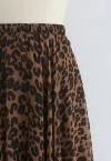 LEOPARD WATERCOLOR MAXI SKIRT IN BROWN