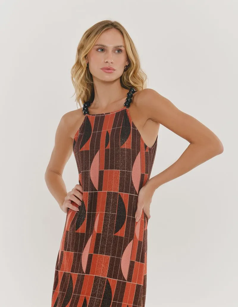 Geometric Printed Dress - Wine