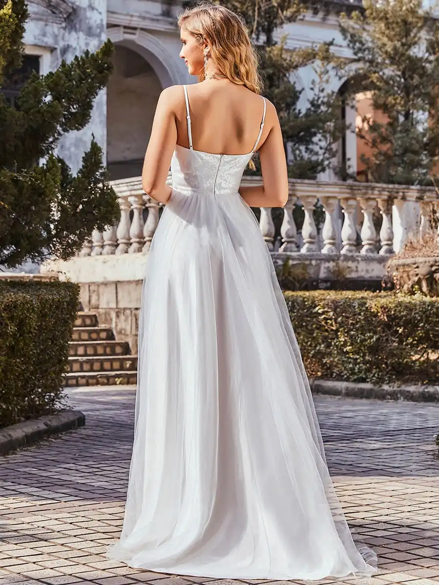 Fashionable High Waist Wholesale Wedding Dress with Spaghetti Straps