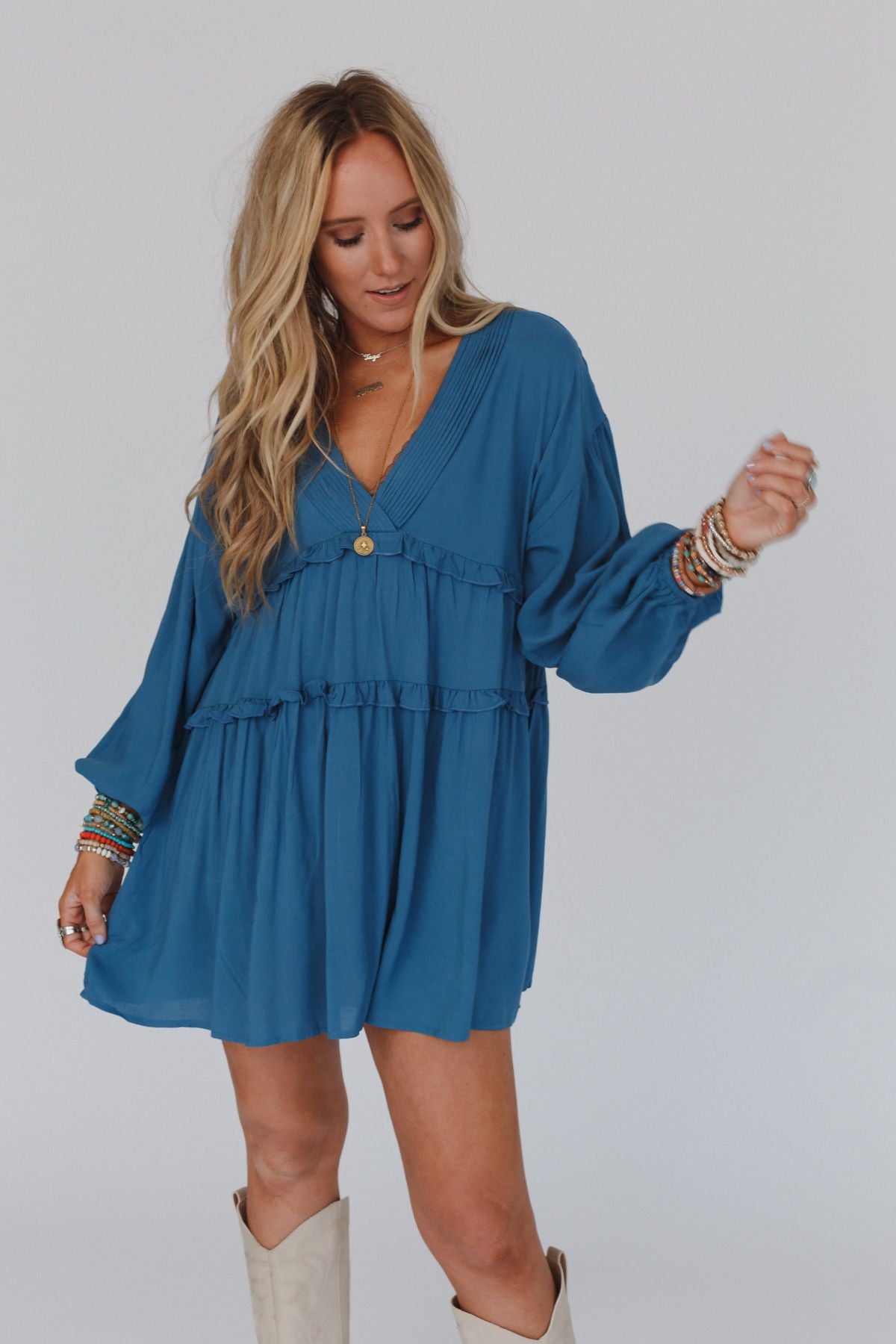 All Things New Mini Dress - Slate Blue