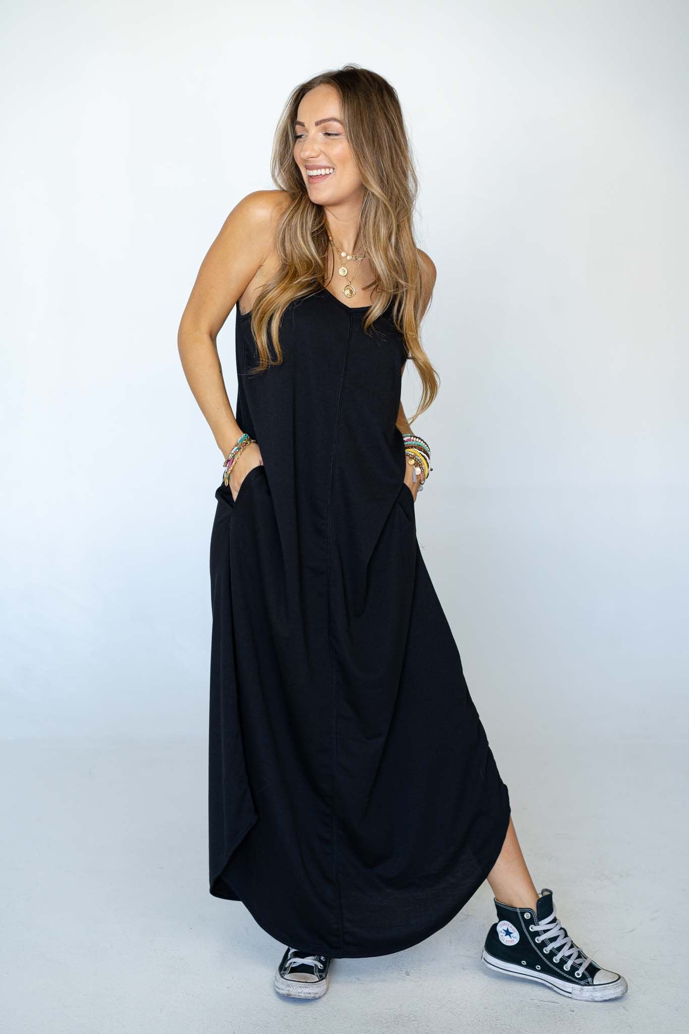 Perfect Round Hem Bralette Maxi Dress - Black