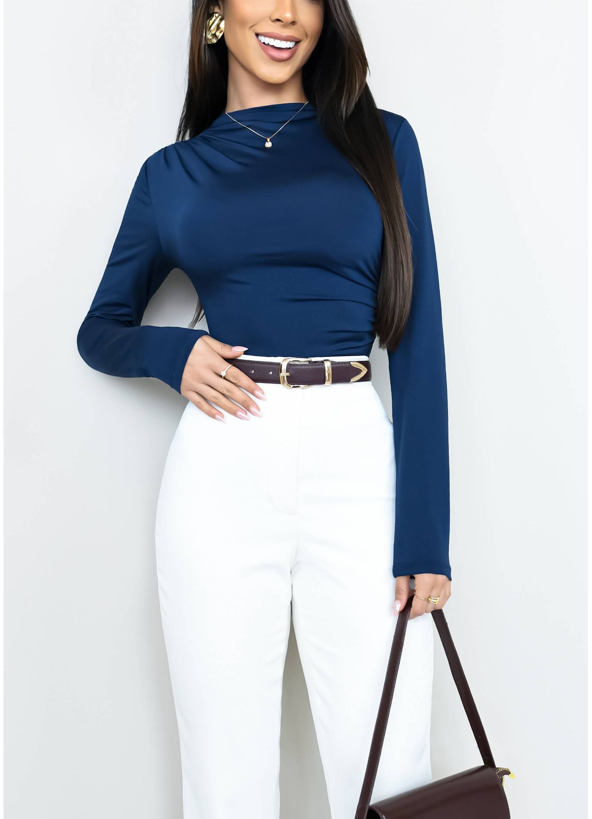 LONG SLEEVE BLOUSE WITH SIDE RUCHING