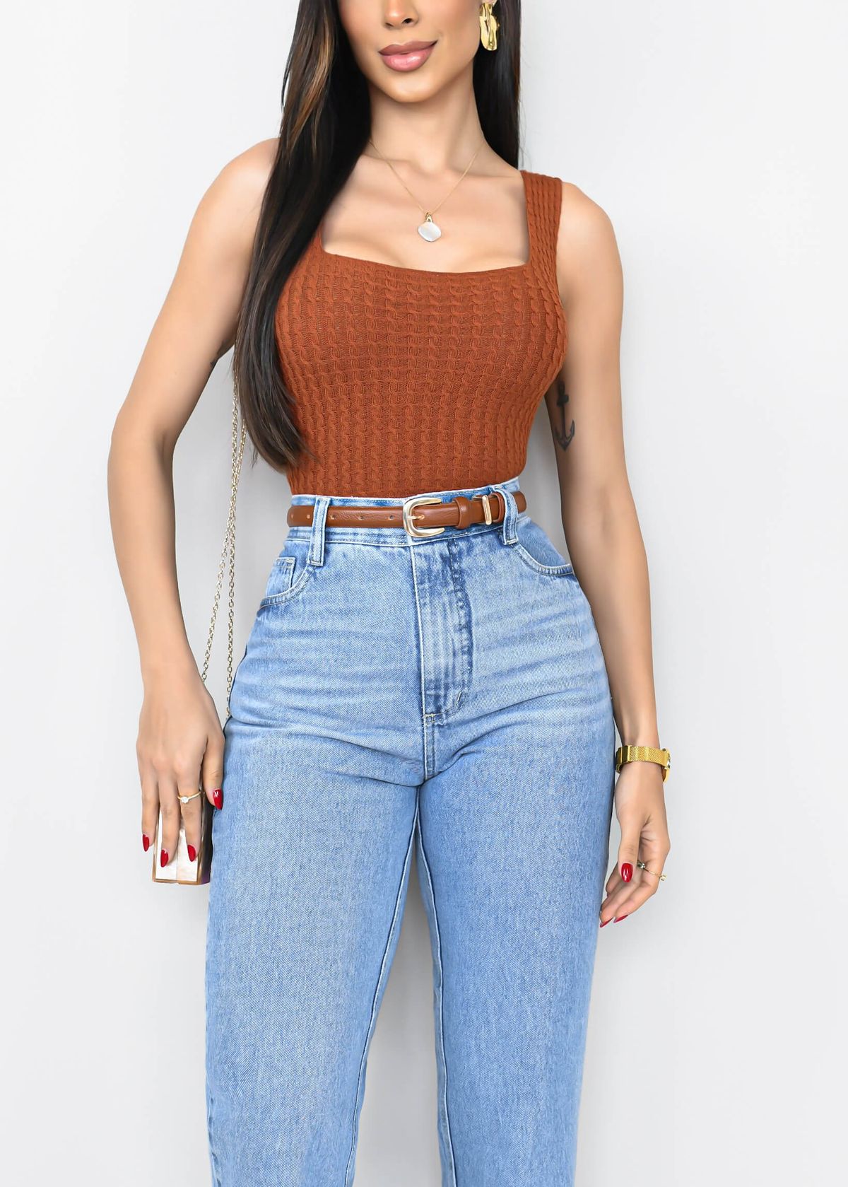 CROPPED WIDE STRAP STRAIGHT TEXTURE MODAL TOP