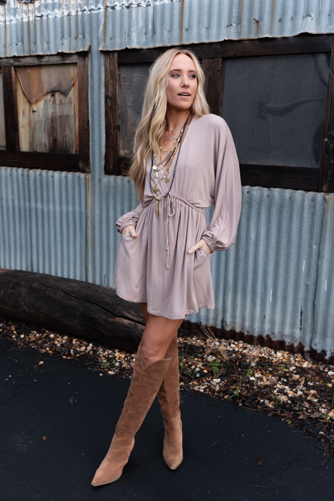 Sweet Vacay Long Sleeve Dress - Dark Mocha