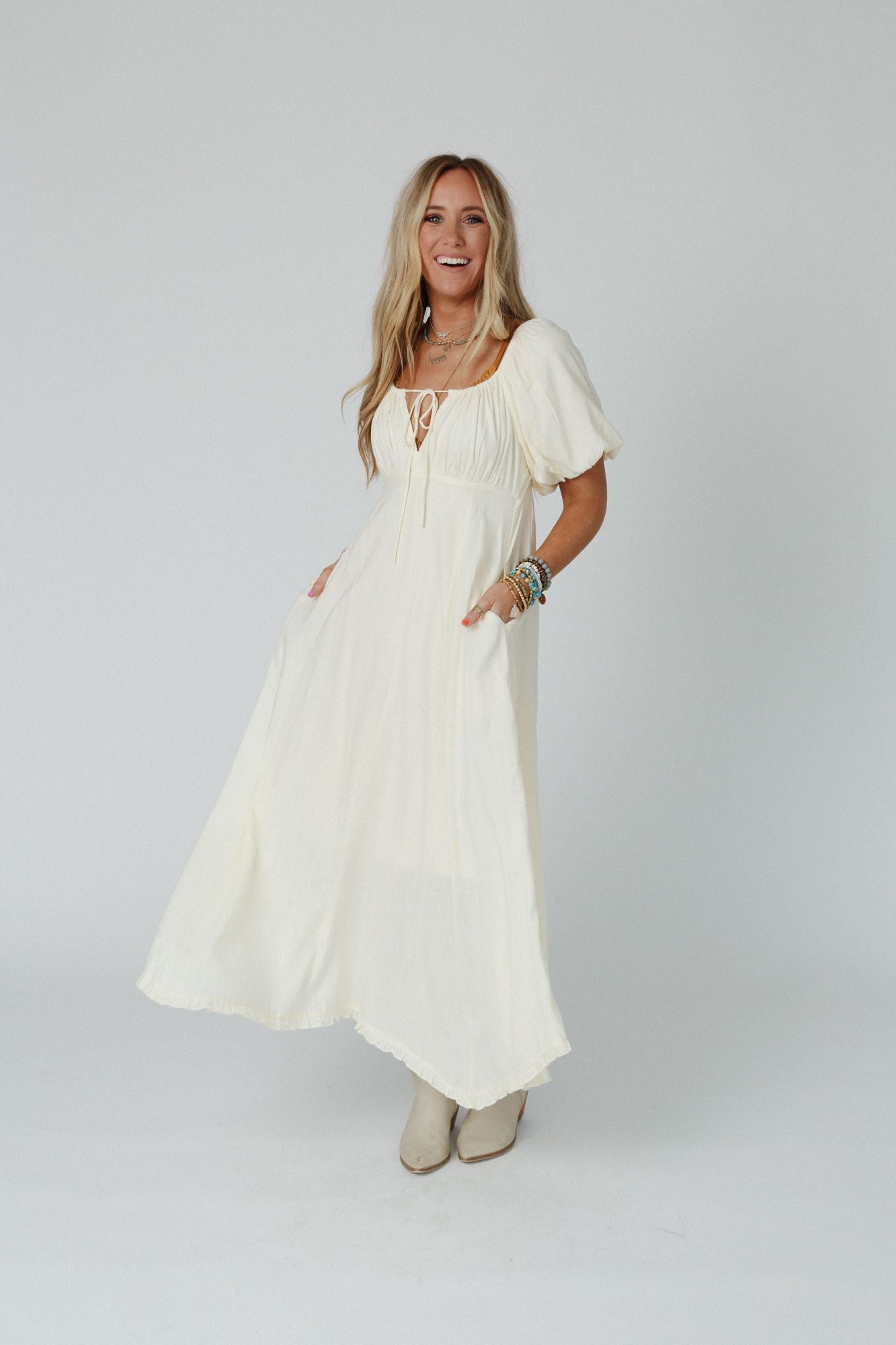 Sweet Spirit Puff Sleeve Maxi Dress - Natural