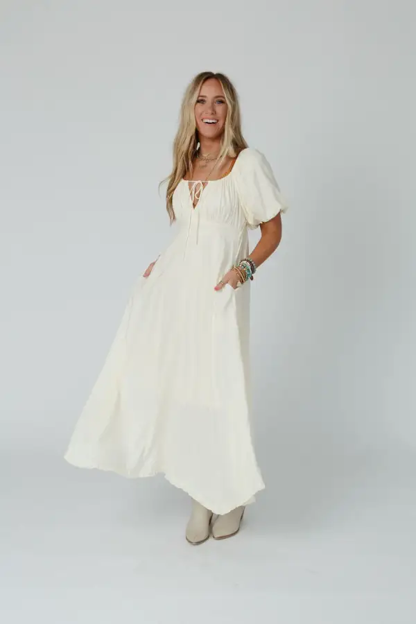 Sweet Spirit Puff Sleeve Maxi Dress - Natural