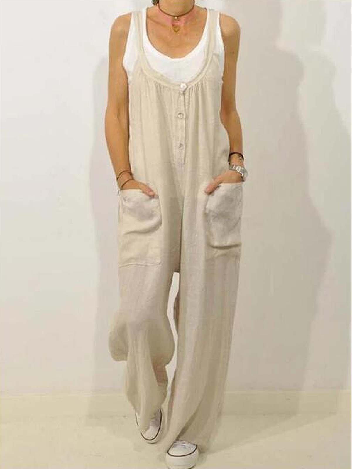 Dual Pocket Button Wide Leg Overall  Jumpsuit Without Top