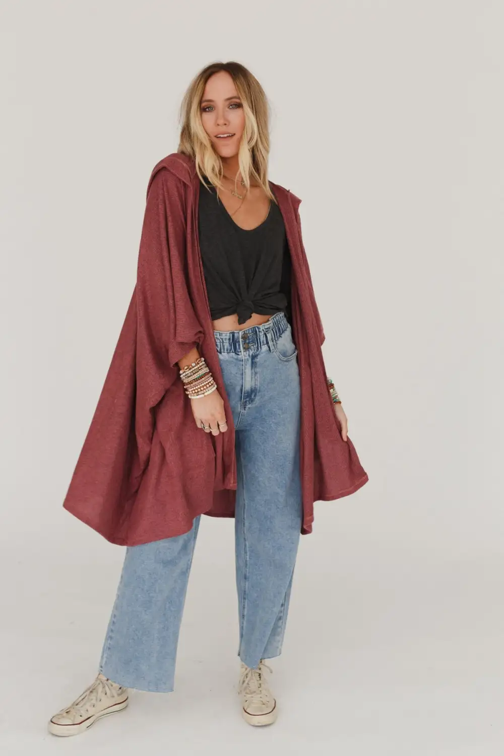 Boho Essential Hooded Ribbed Sweater - Mauve