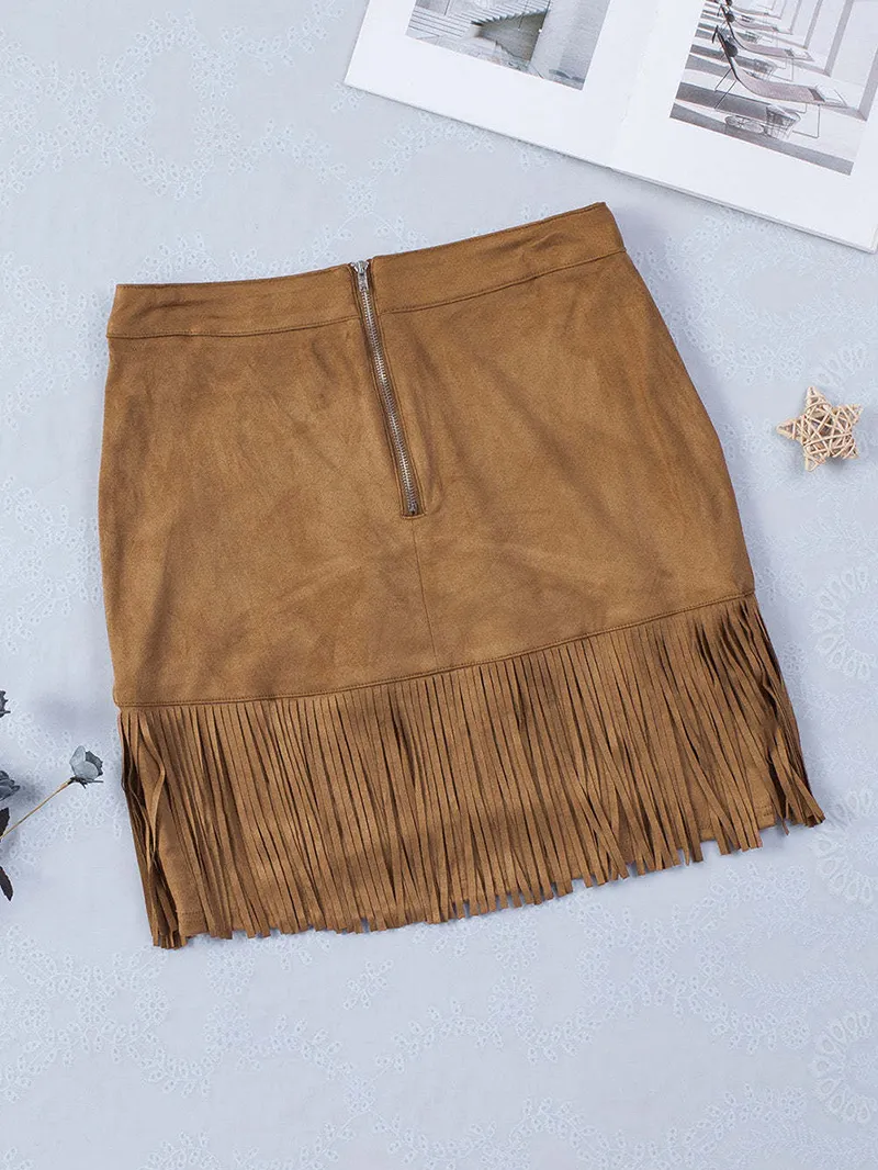 TASSEL ZIPPED POCKETS HIGH WAIST MINI SKIRT