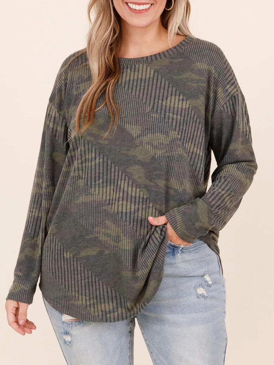 Camo Stripe Pattern Loose Sweater