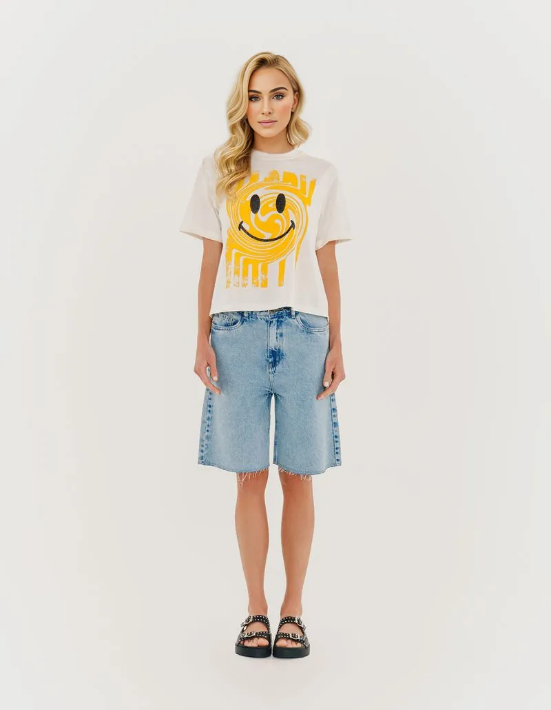 Frayed Hem Jeans Bermuda Shorts - Light Denim