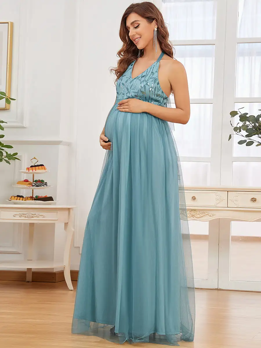 A Line Floor Length Halter Neck Wholesale Maternity Dresses