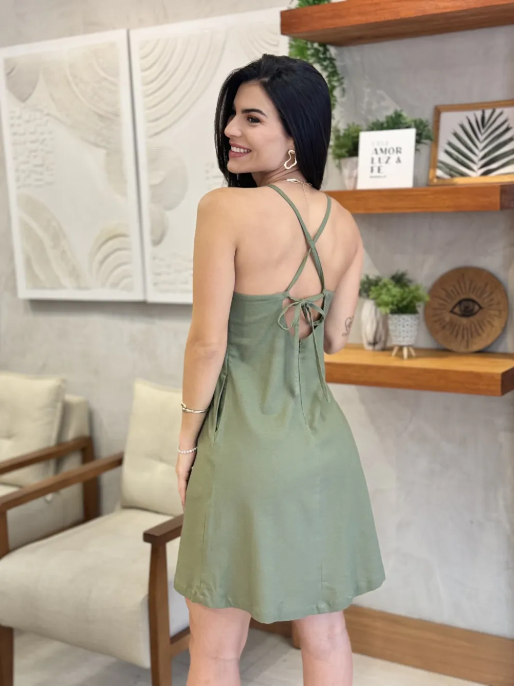 Monica Green Linen Dress