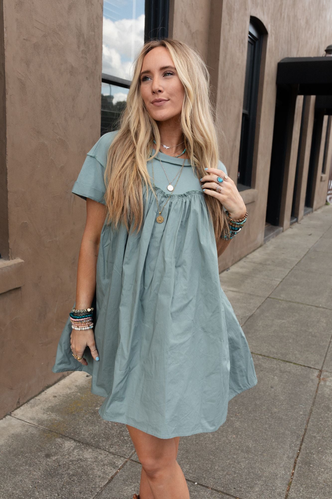 Sweetheart Breeze Tee Dress - Sage