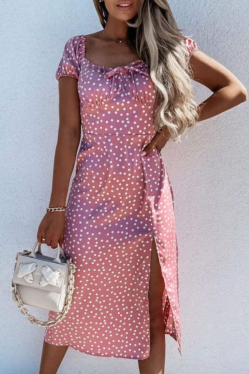 Fashion Elegant Floral Polka Dot Frenulum Slit Off The Shoulder A Line Dresses