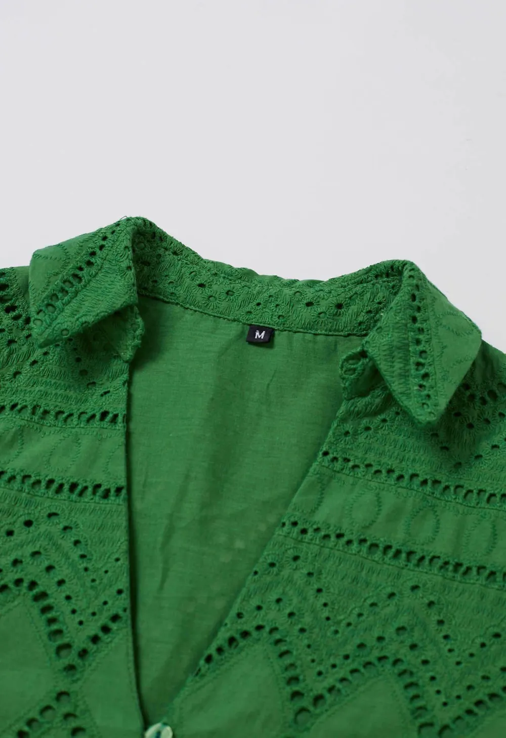 GREENERY IN SPRING EMBROIDERED EYELET FRILLING DRESS