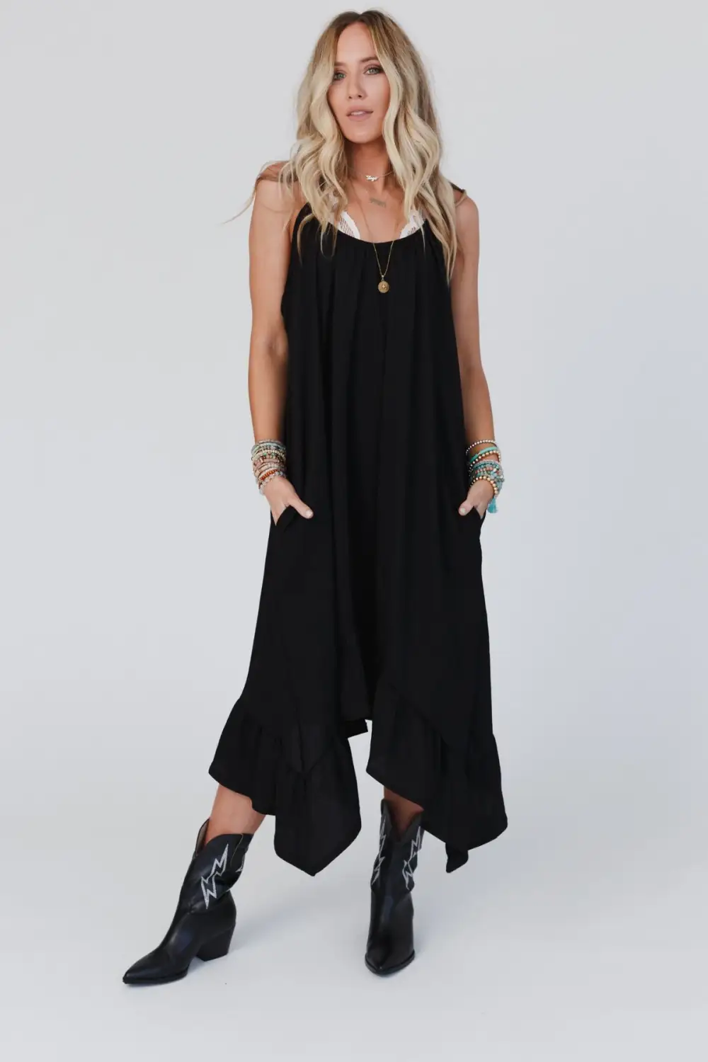 Ellie Ruffle Midi Dress - Black