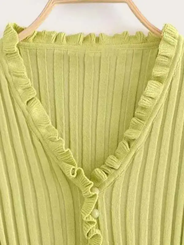 Ruffled Ribbed Cropped Cardigan