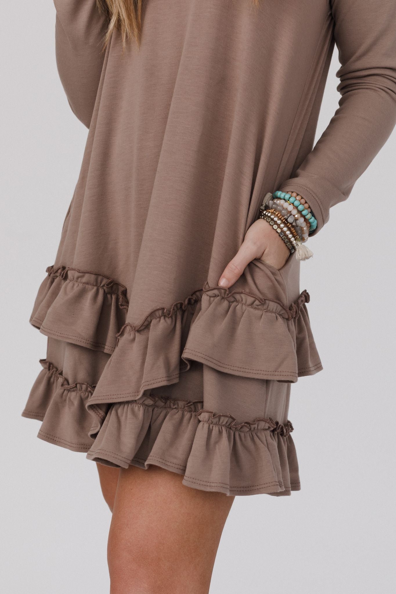 Constance Ruffle Hem Long Sleeve Dress - Coco