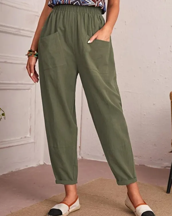 Linen Stretch Casual Pocket Pants