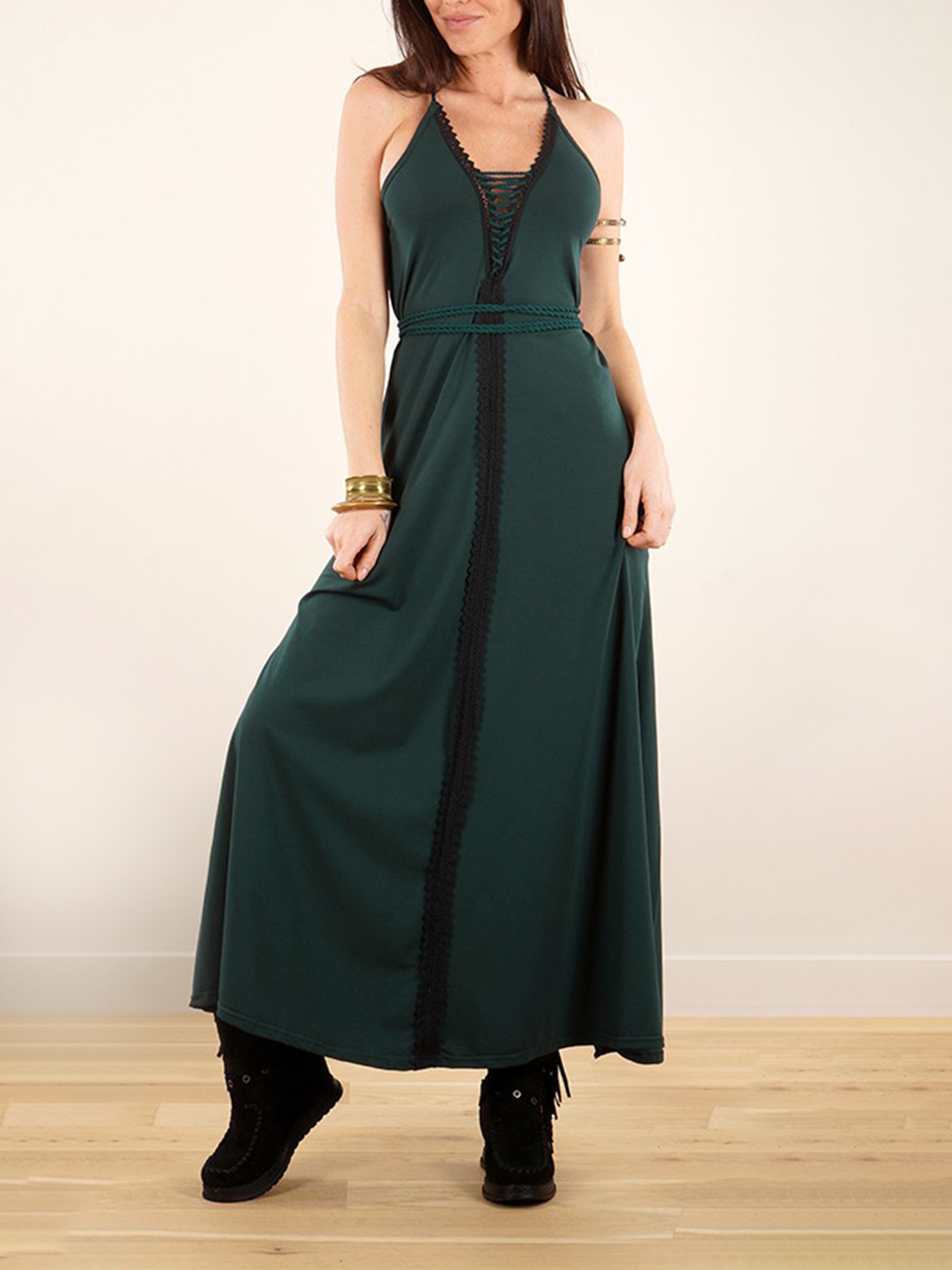 Lace-up Split Long Dress