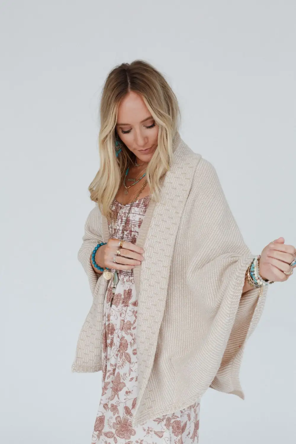 Blakely Cozy Knit Shawl - Beige