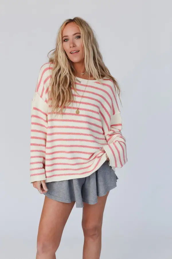 All My Stripes Oversized Sweater - Pink