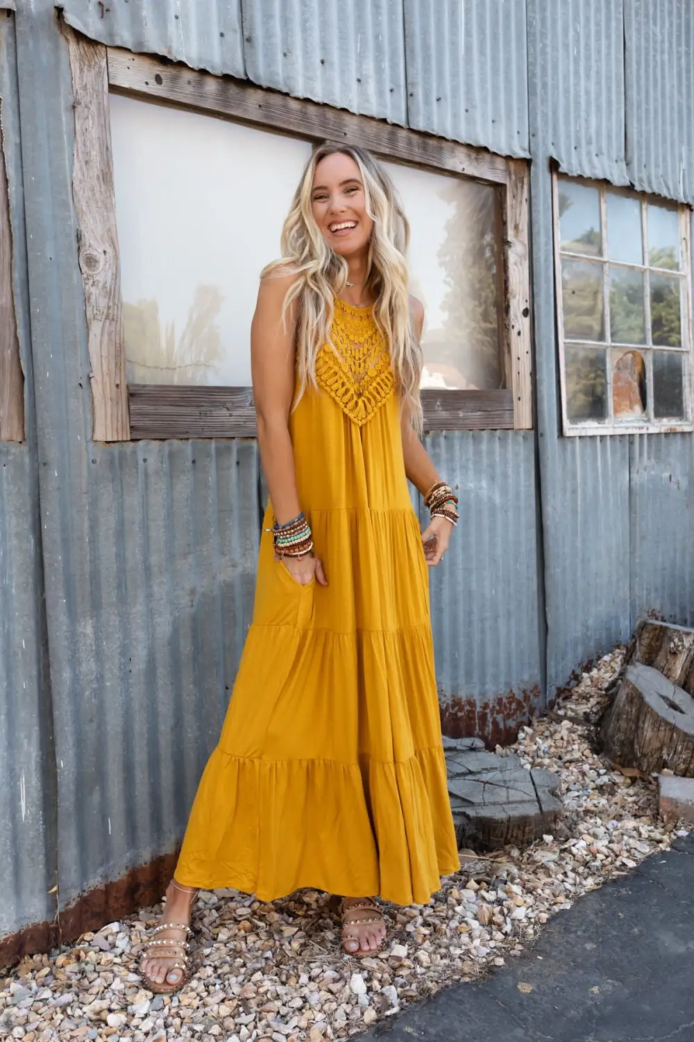 Perfection Tiered Maxi Dress - Mustard