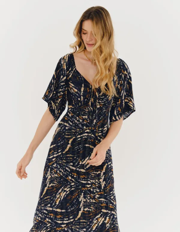 New Long Printed Constellation Dress - Navy Blue