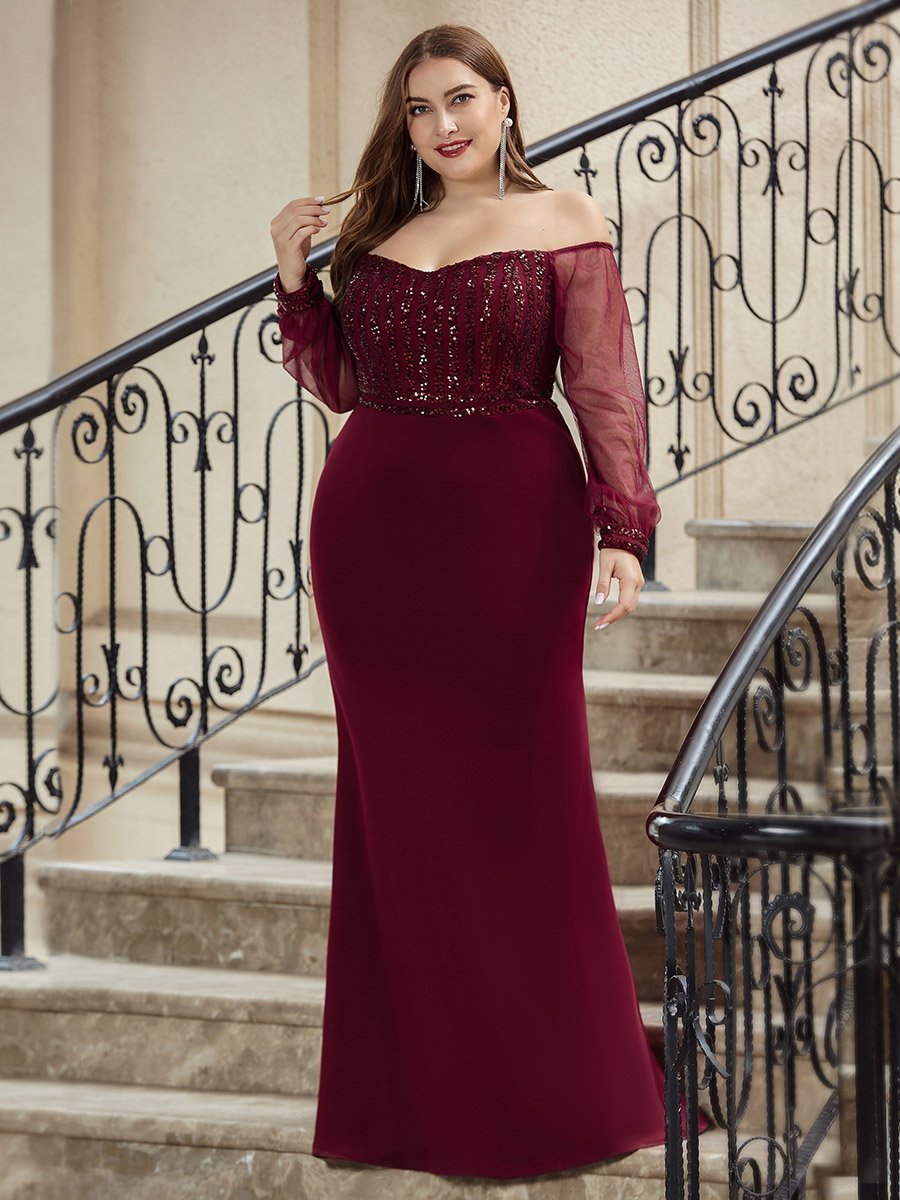 Plus Size Sparkly Sequin Wholesale Evening Party Dresses With Lace Sleeves