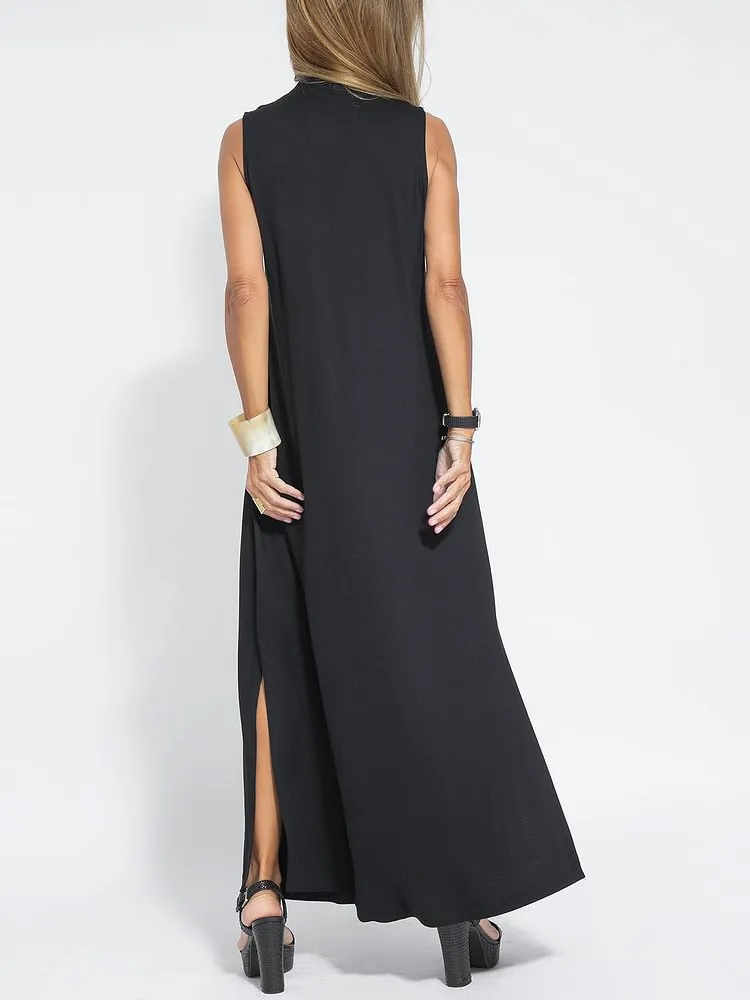 Women Casual Solid Color Sleeveless Maxi Dress