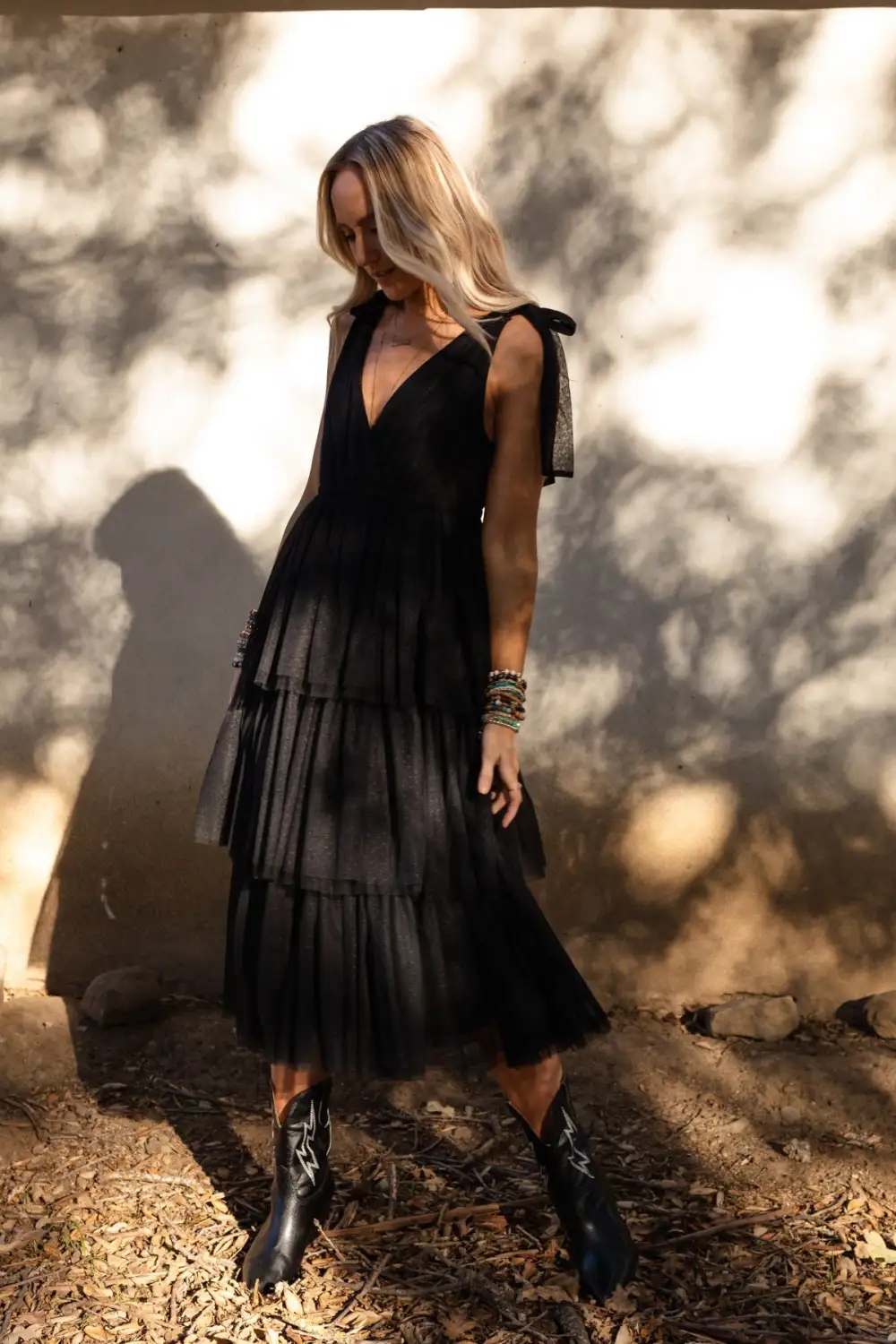 Boho Ballerina Tiered Tulle Dress - Black