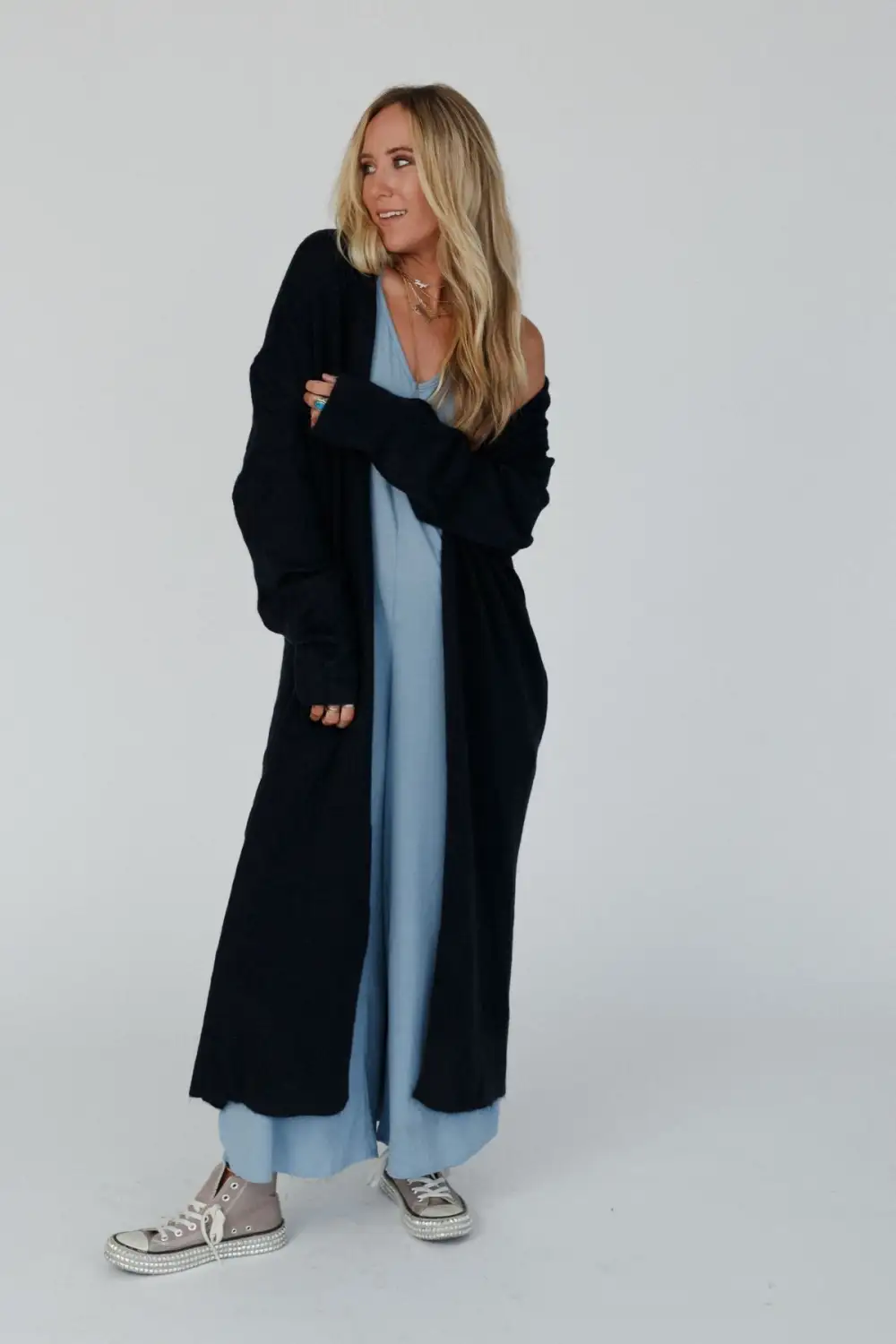 So Cozy Oversized Solid Knit Duster - Dark Navy