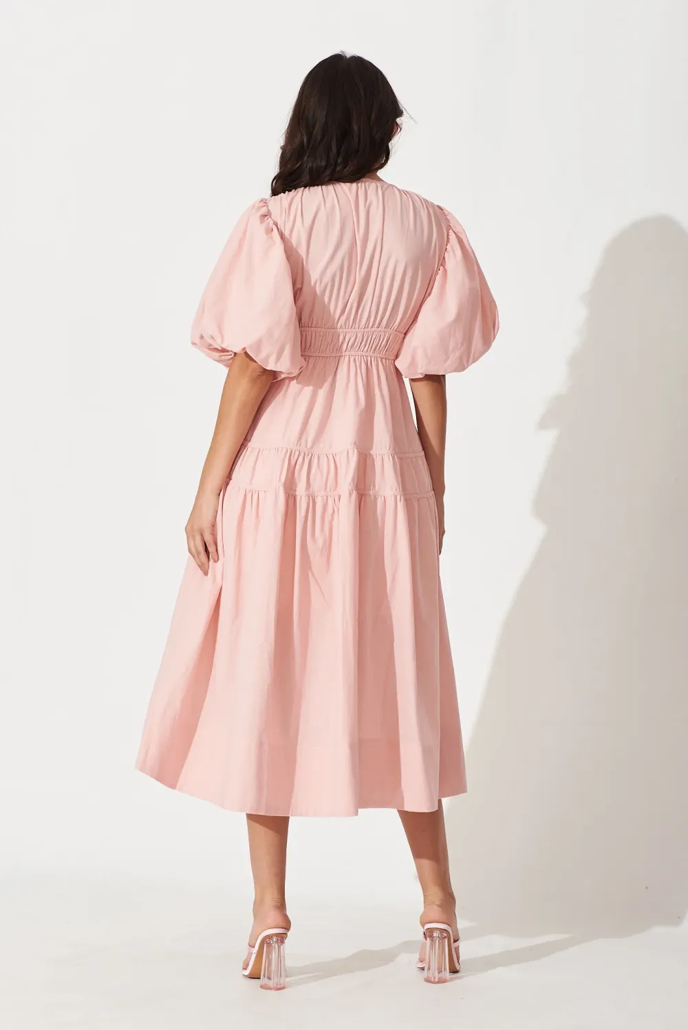 Amalie Midi Dress In Blush Pink Cotton