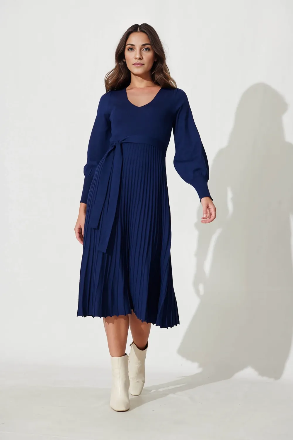 Albi Midi Knit Dress In Navy Cotton Blend